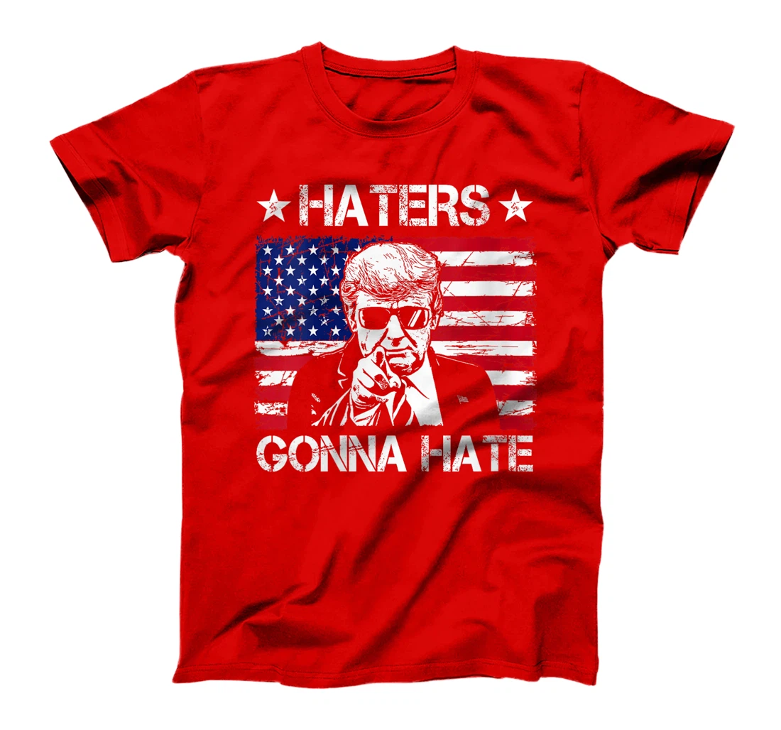 Womens Haters Gonna Hate Middle Finger Funny Trump 2024 President T-Shirt