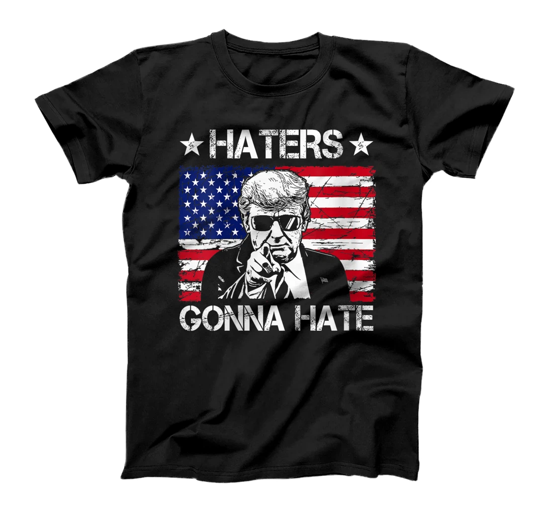Womens Haters Gonna Hate Middle Finger Funny Trump 2024 President T-Shirt