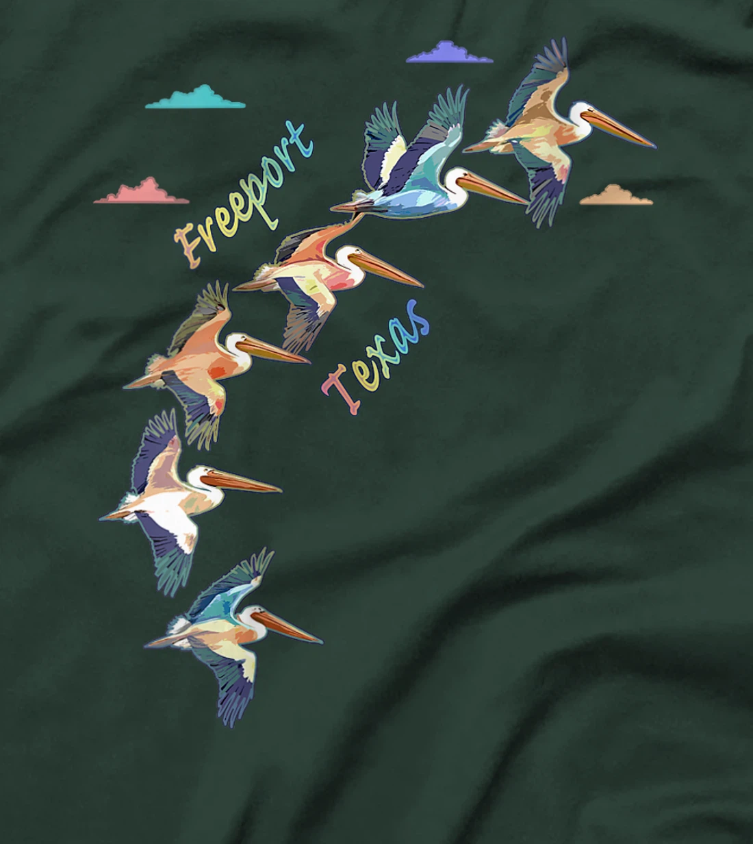 Womens Freeport Texas Colorful Tie-Dye Pelican Art T-Shirt