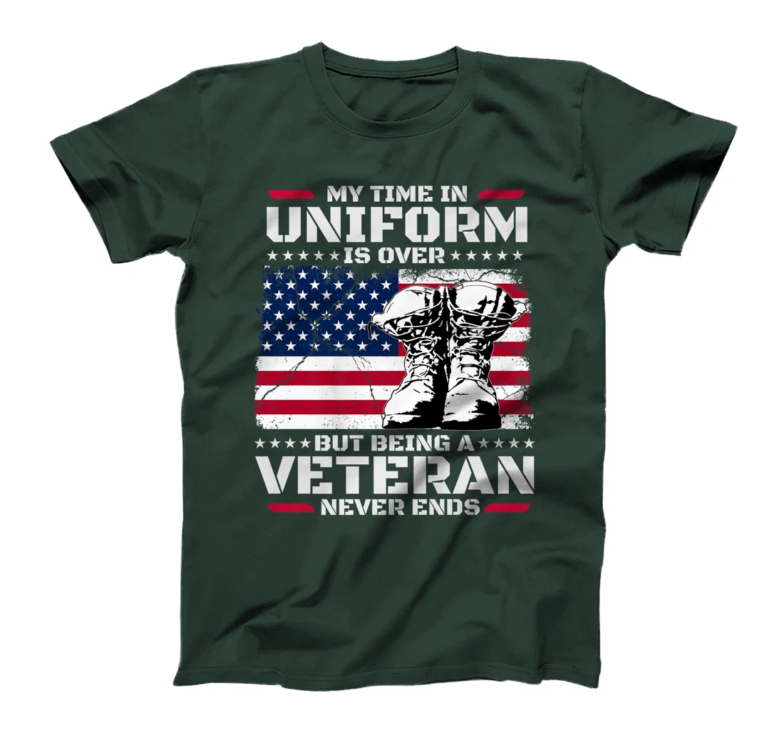 Womens My Time In Uniform Is Over But Being A Veteran Never Ends T-Shirt