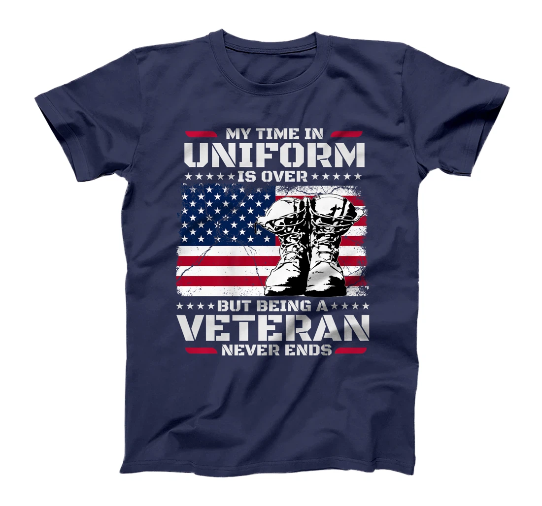 Womens My Time In Uniform Is Over But Being A Veteran Never Ends T-Shirt