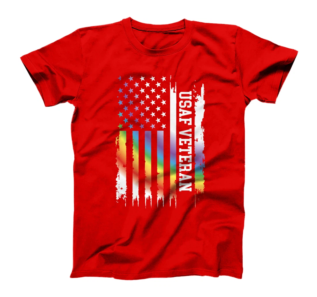 Usaf Veteran United States Distressed Rainbow w US Flag Premium T-Shirt
