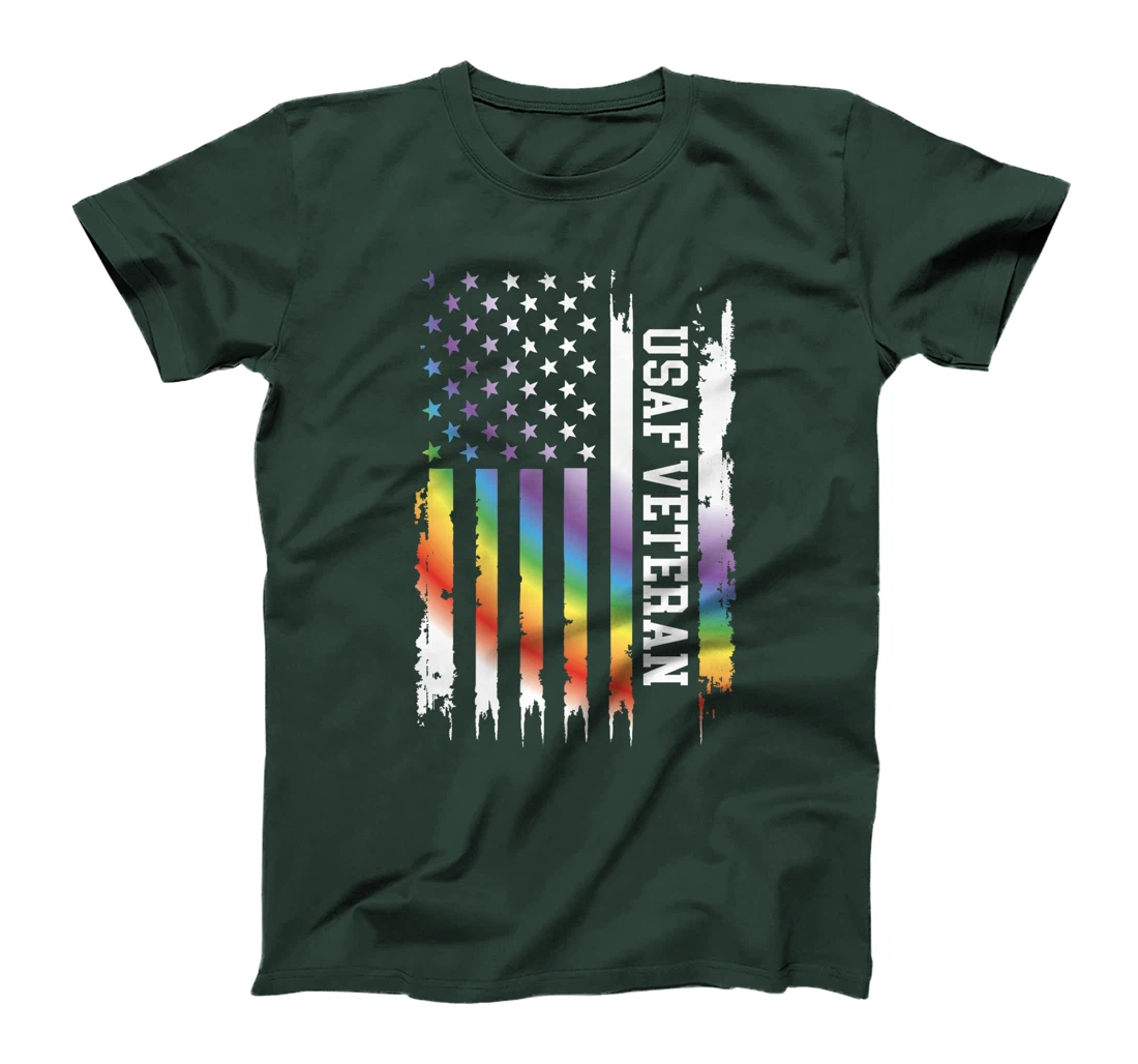 Usaf Veteran United States Distressed Rainbow w US Flag Premium T-Shirt