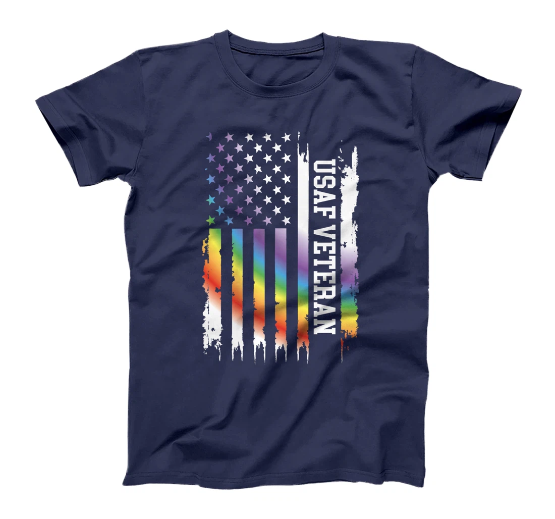 Usaf Veteran United States Distressed Rainbow w US Flag Premium T-Shirt