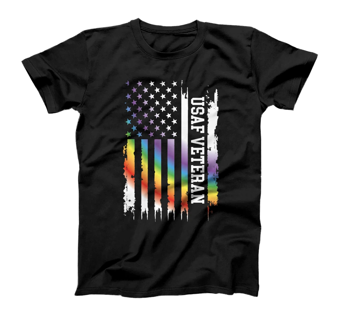 Usaf Veteran United States Distressed Rainbow w US Flag Premium T-Shirt