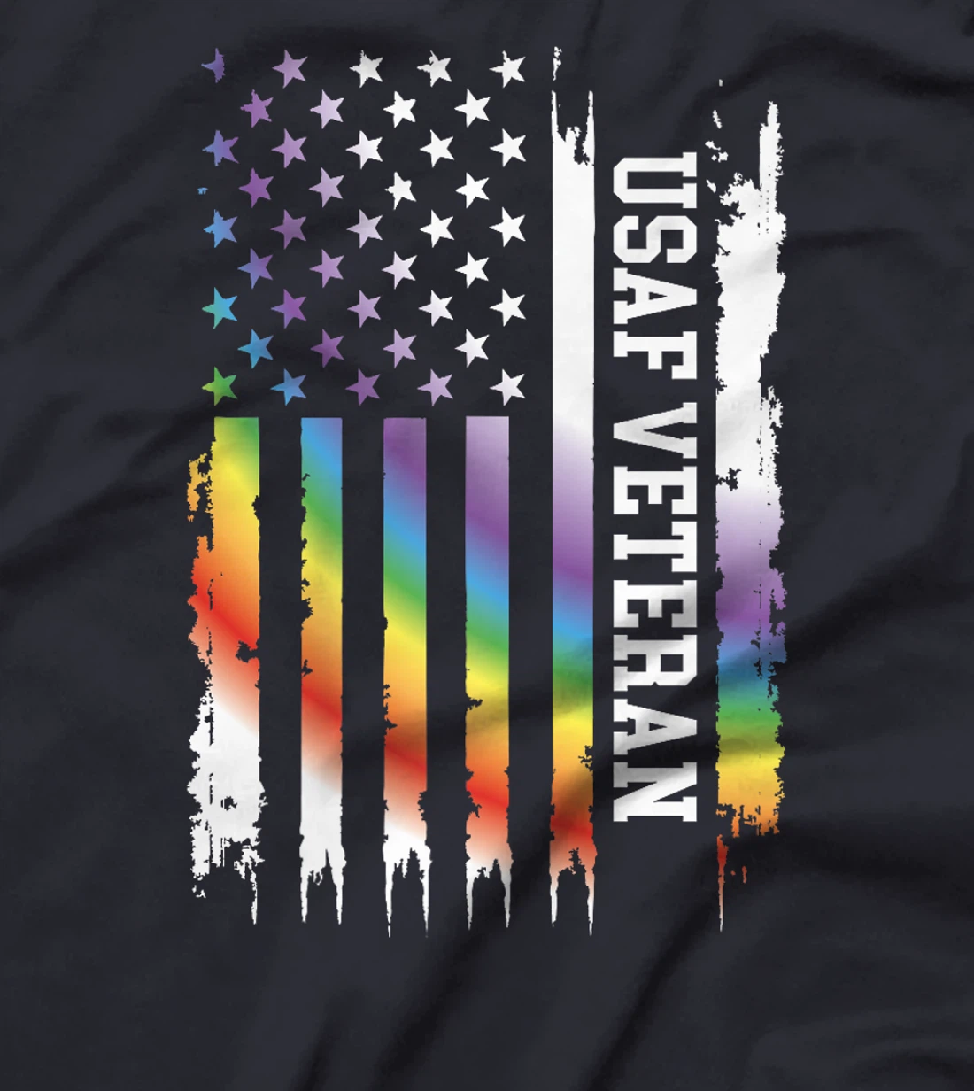Usaf Veteran United States Distressed Rainbow w US Flag Premium T-Shirt