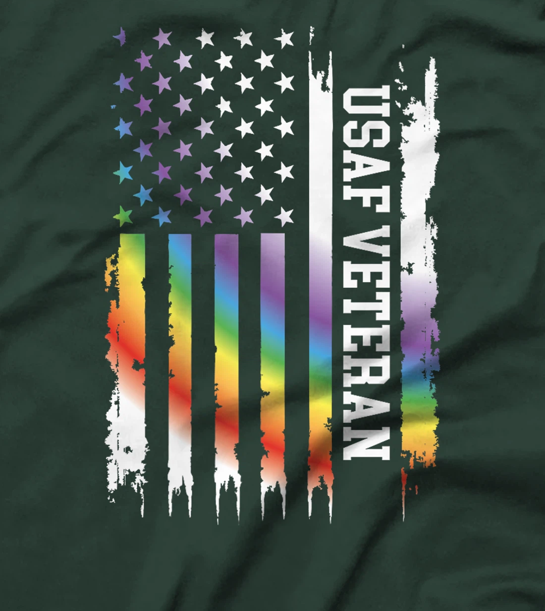 Usaf Veteran United States Distressed Rainbow w US Flag Premium T-Shirt