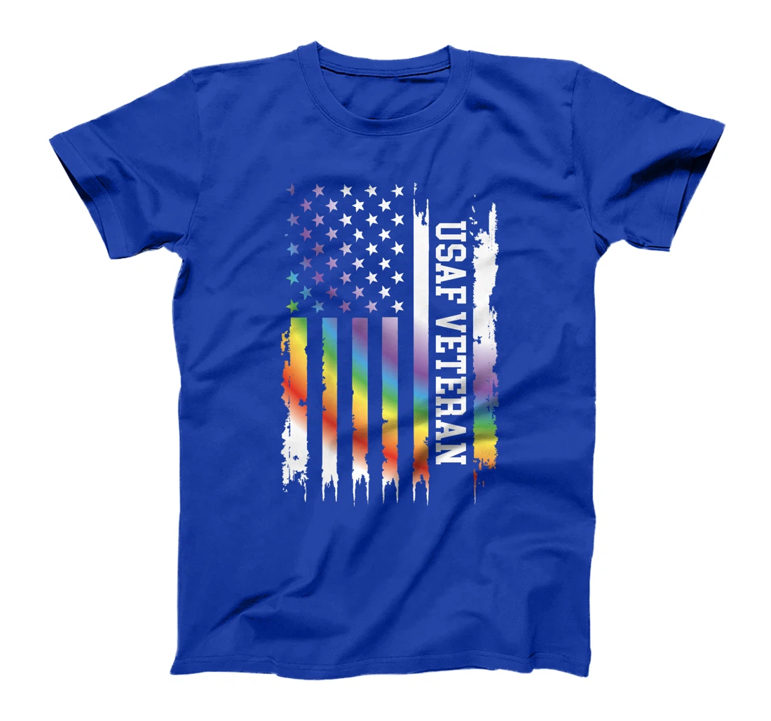 Usaf Veteran United States Distressed Rainbow w US Flag Premium T-Shirt