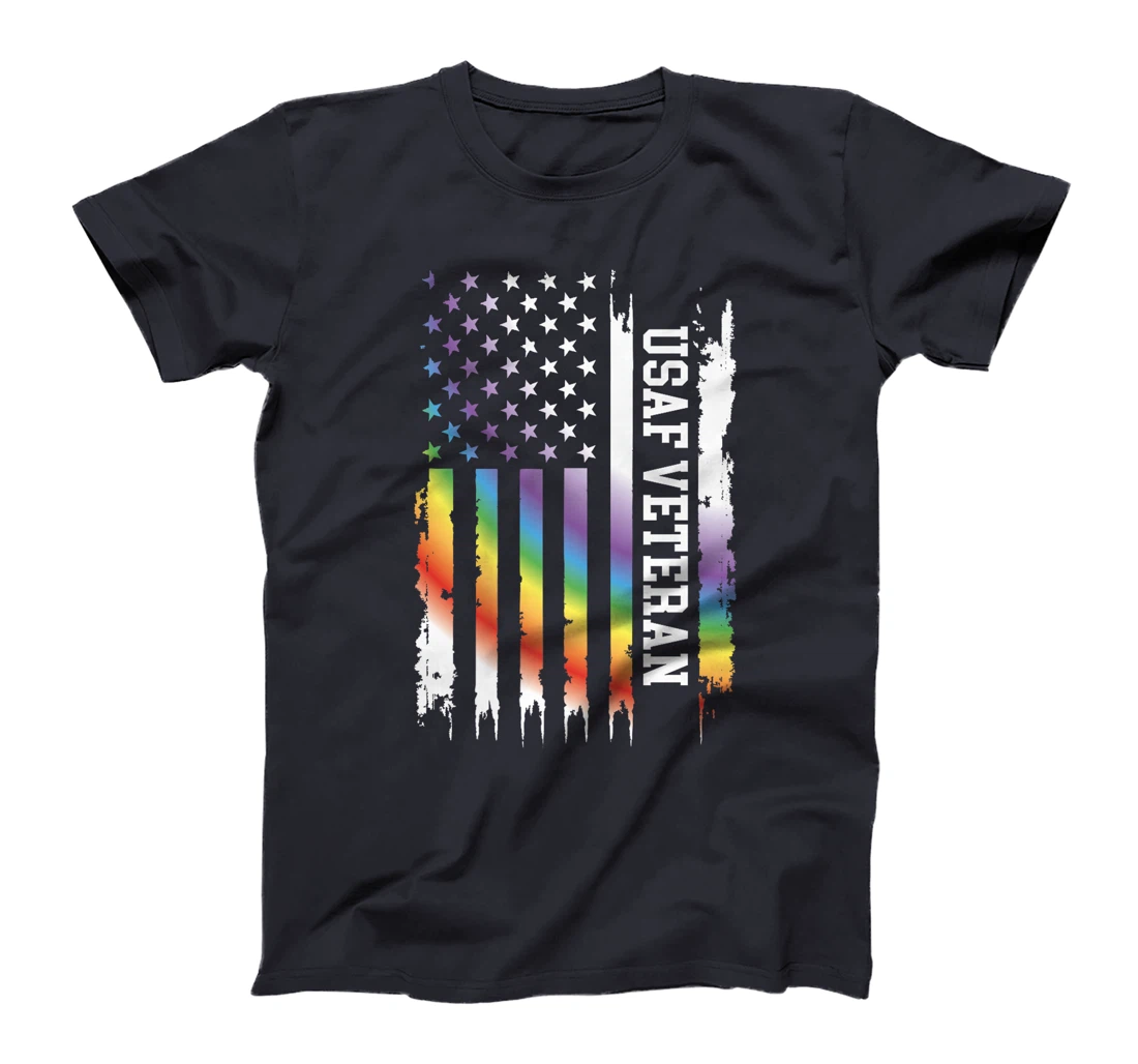 Usaf Veteran United States Distressed Rainbow w US Flag Premium T-Shirt
