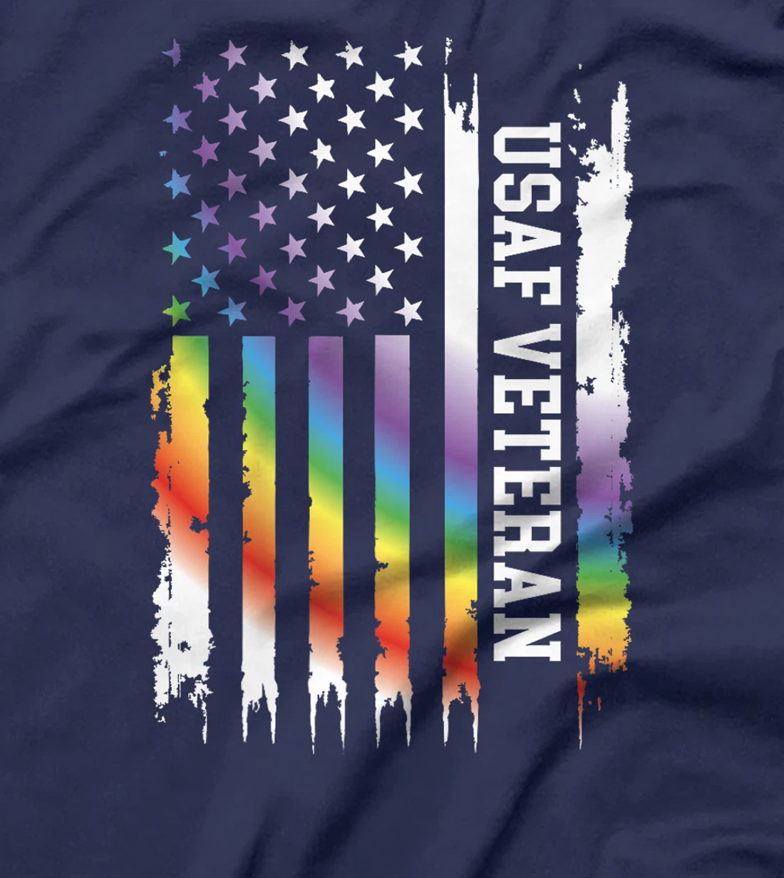 Usaf Veteran United States Distressed Rainbow w US Flag Premium T-Shirt