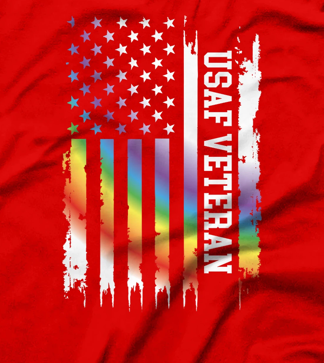 Usaf Veteran United States Distressed Rainbow w US Flag Premium T-Shirt