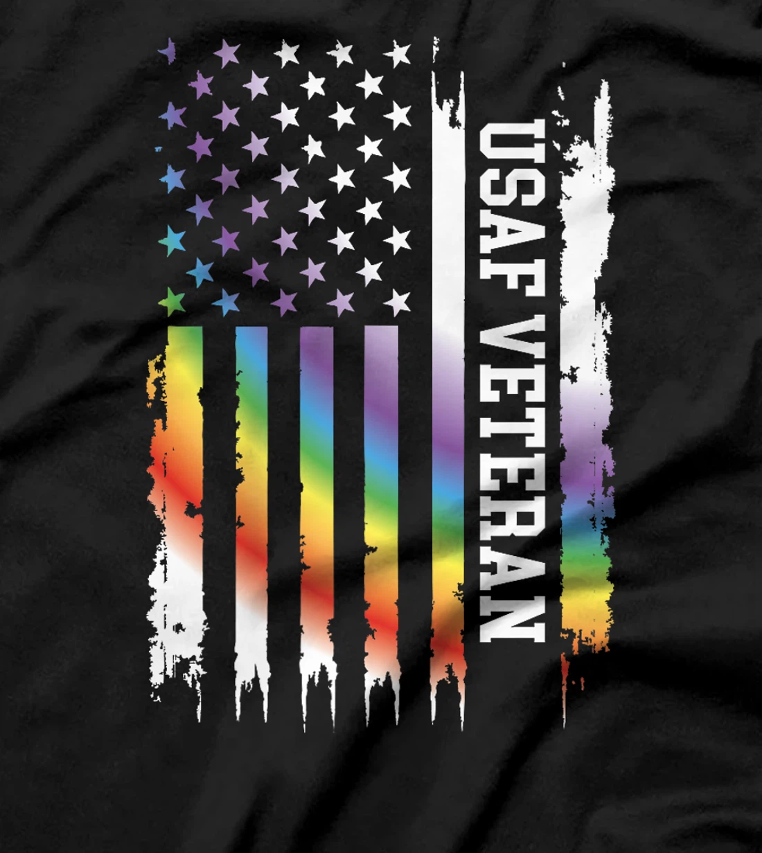 Usaf Veteran United States Distressed Rainbow w US Flag Premium T-Shirt