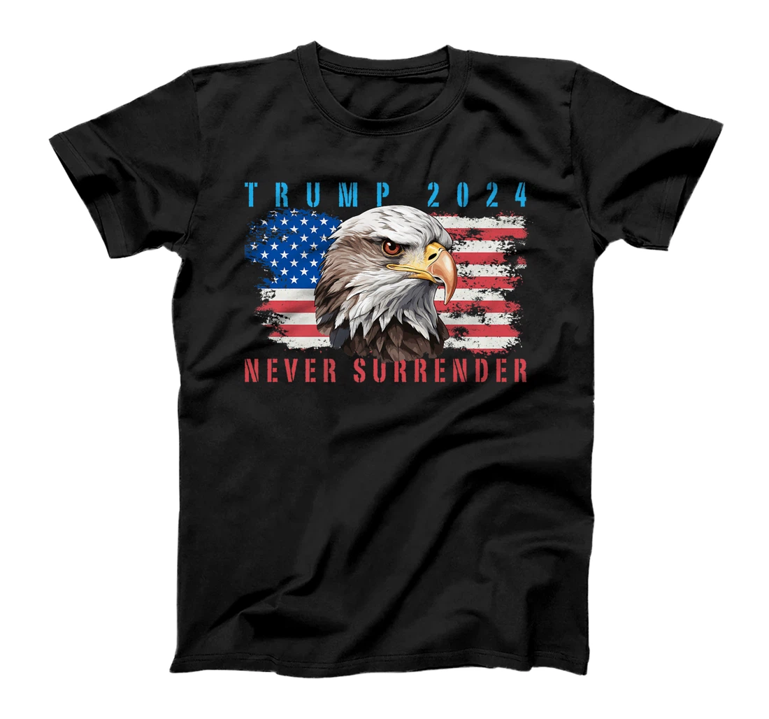 Womens President Trump 2024 Never Surrender US Flag Bald Eagle MAGA T-Shirt
