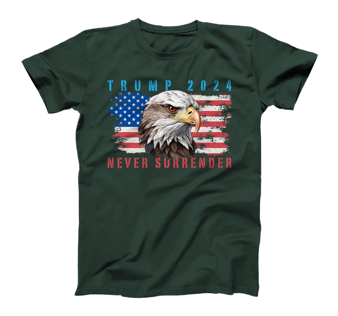 Womens President Trump 2024 Never Surrender US Flag Bald Eagle MAGA T-Shirt