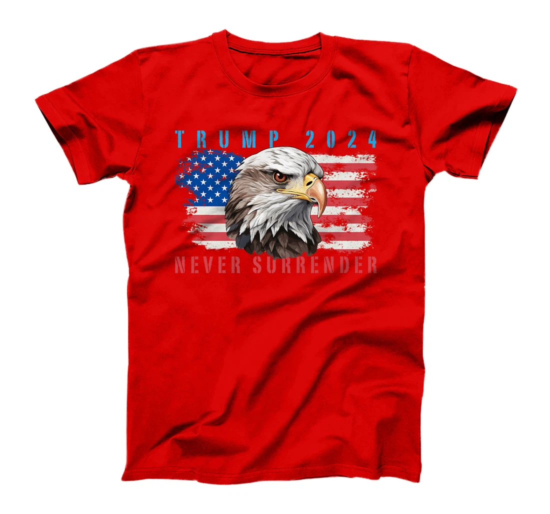 Womens President Trump 2024 Never Surrender US Flag Bald Eagle MAGA T-Shirt