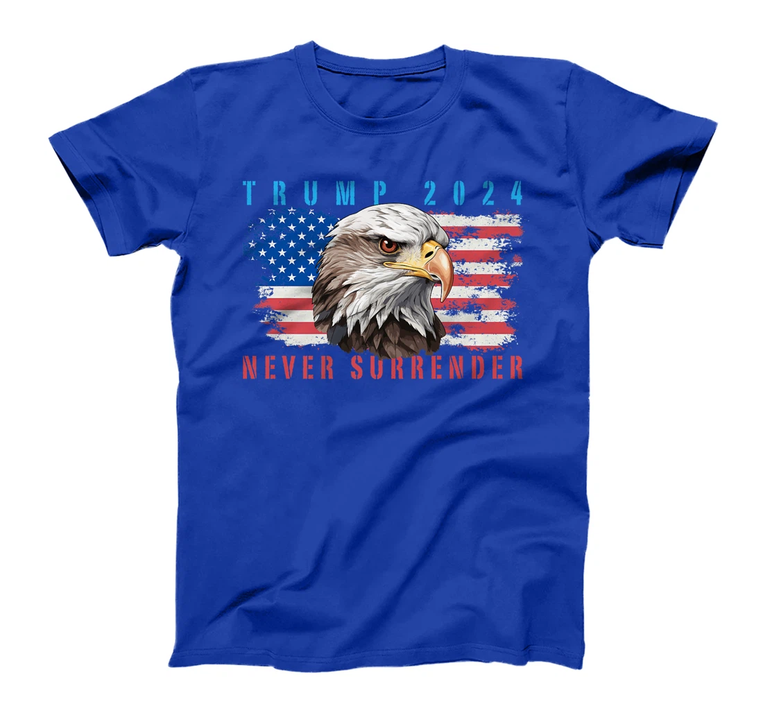 Womens President Trump 2024 Never Surrender US Flag Bald Eagle MAGA T-Shirt