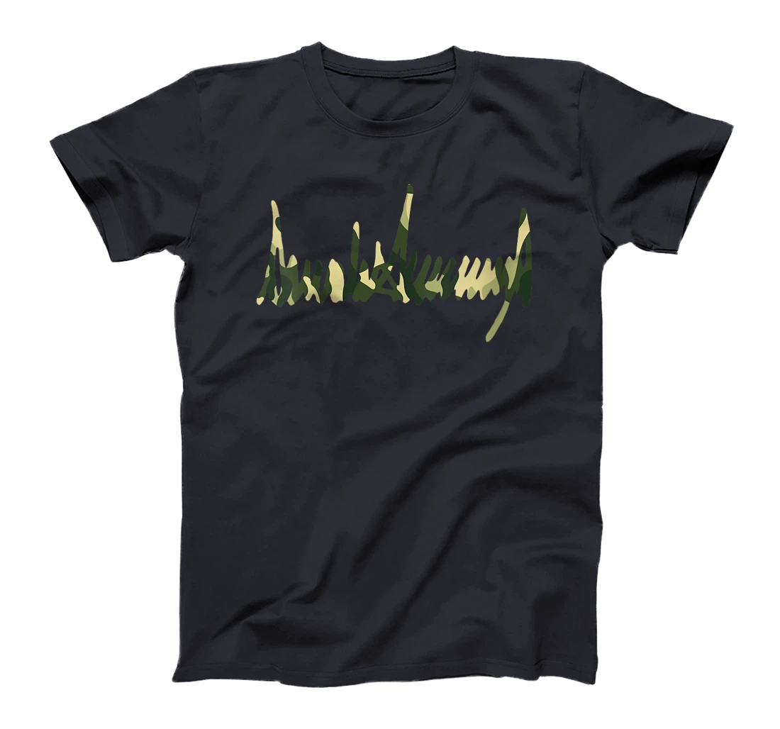 Womens Green Camo Camouflage President Trump Signature US 2024 MAGA T-Shirt