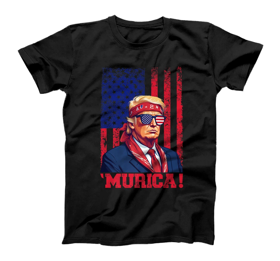 Womens Donald Trump Murica Tee Men Women American Flag 4th of July T-Shirt