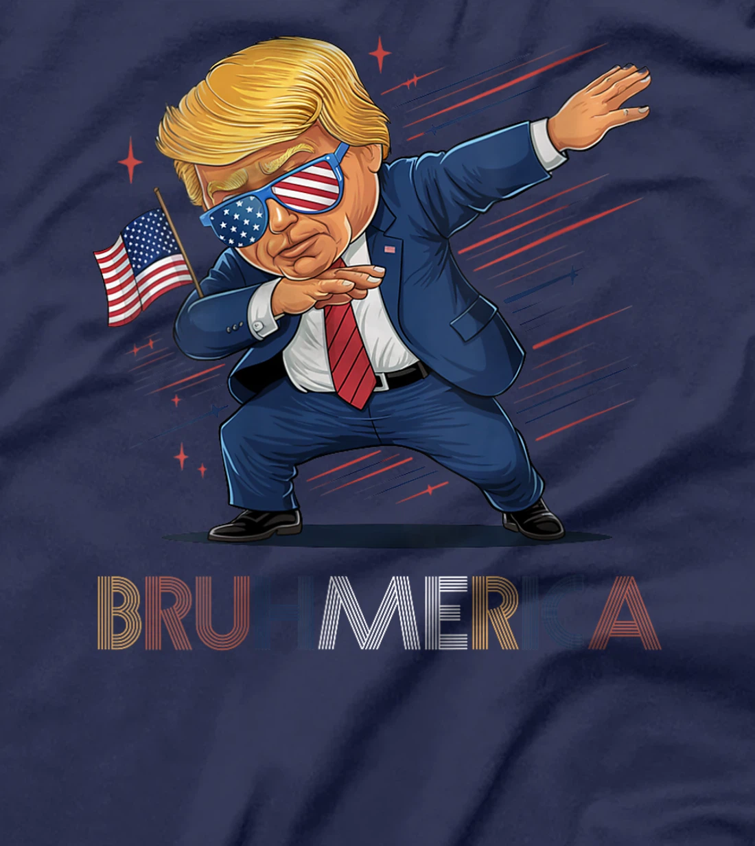 Womens Bruhmerica Donald Trump USA American Flag Funny Vintage T-Shirt