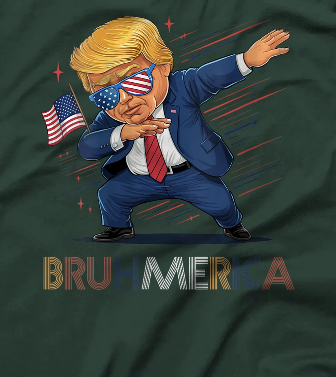 Womens Bruhmerica Donald Trump USA American Flag Funny Vintage T-Shirt