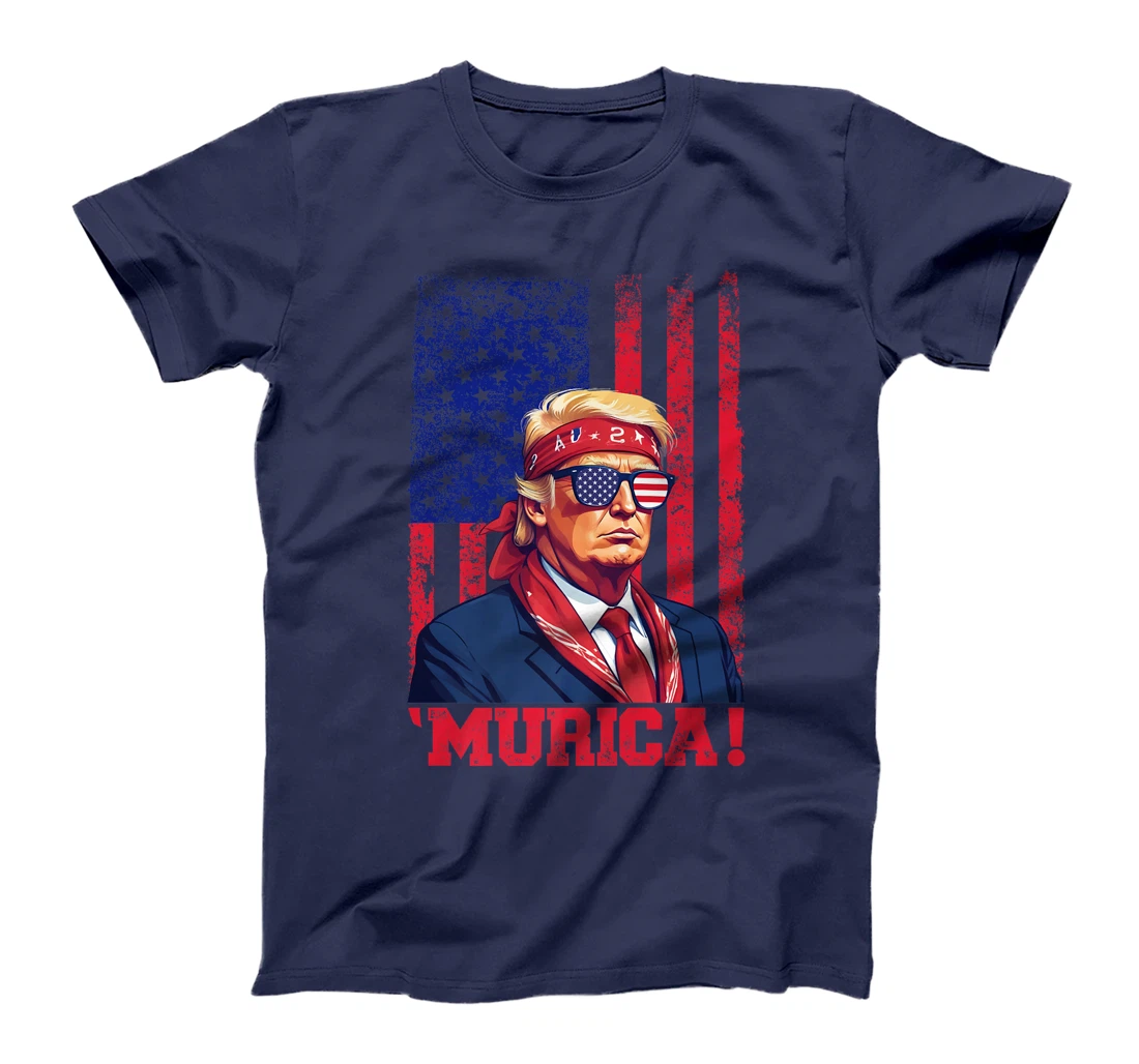 Womens Donald Trump Murica Tee Men Women American Flag 4th of July T-Shirt