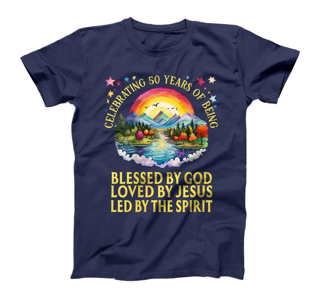 Womens Blessed By God For 50 Years Rainbow At Sunset T-Shirt