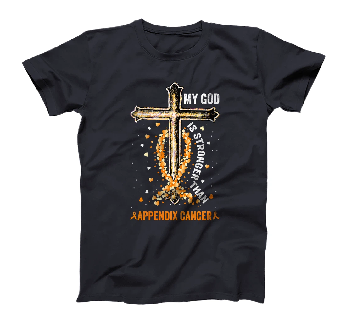 Womens My God Is Stronger Than Appendix Cancer Awareness Cross T-Shirt