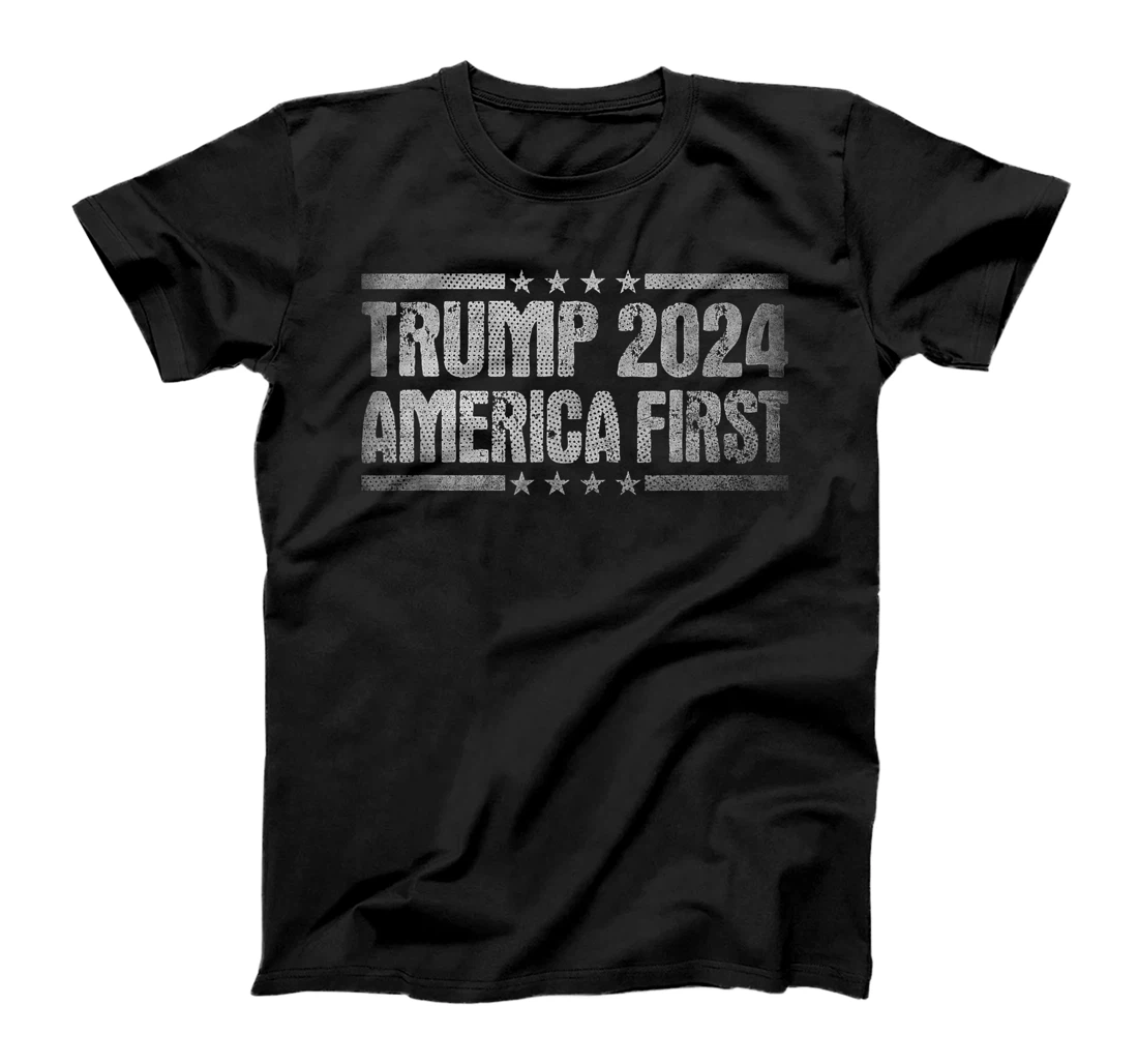Trump 2024 America First Vote Felon Pro Trump USA Flag T-Shirt