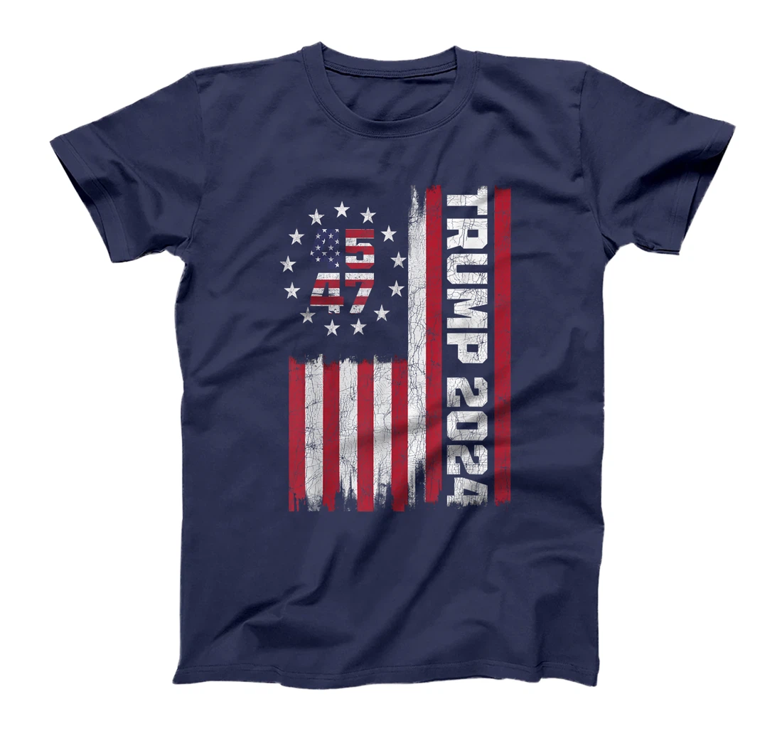 Retro Trump 2024 American Flag, 45 47 President Trump Flag T-Shirt
