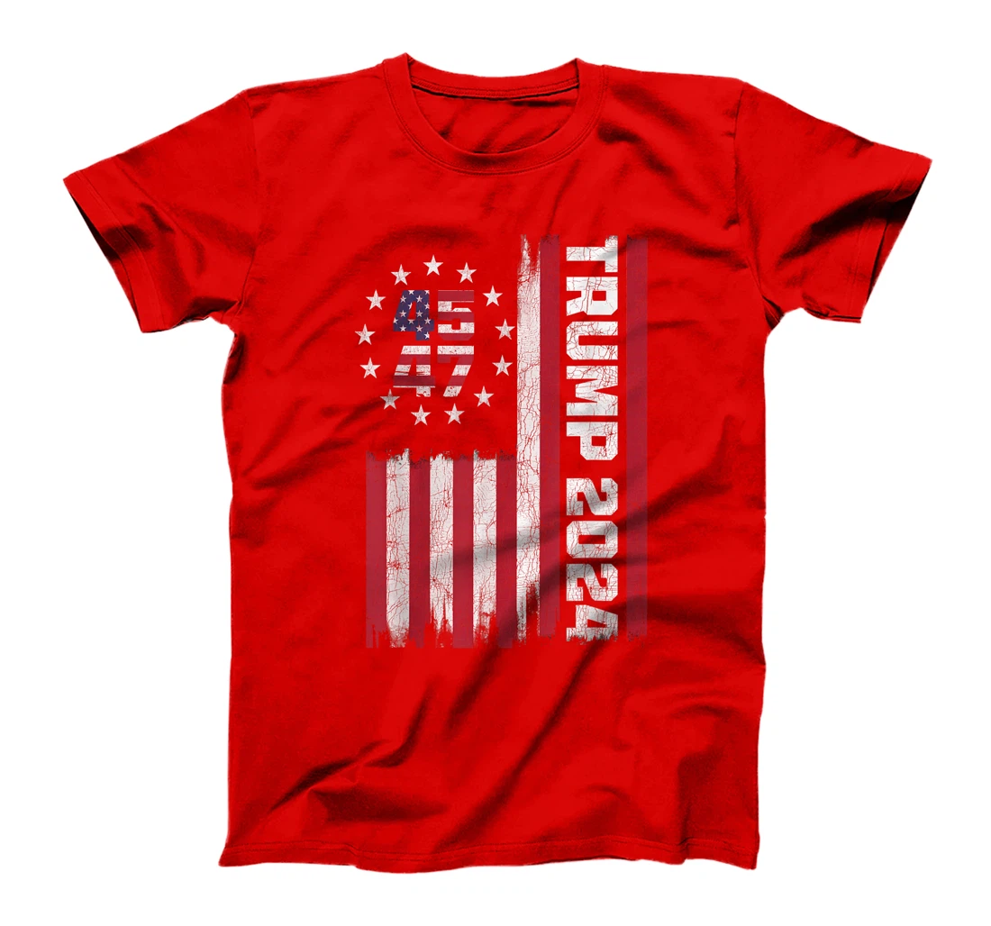 Retro Trump 2024 American Flag, 45 47 President Trump Flag T-Shirt