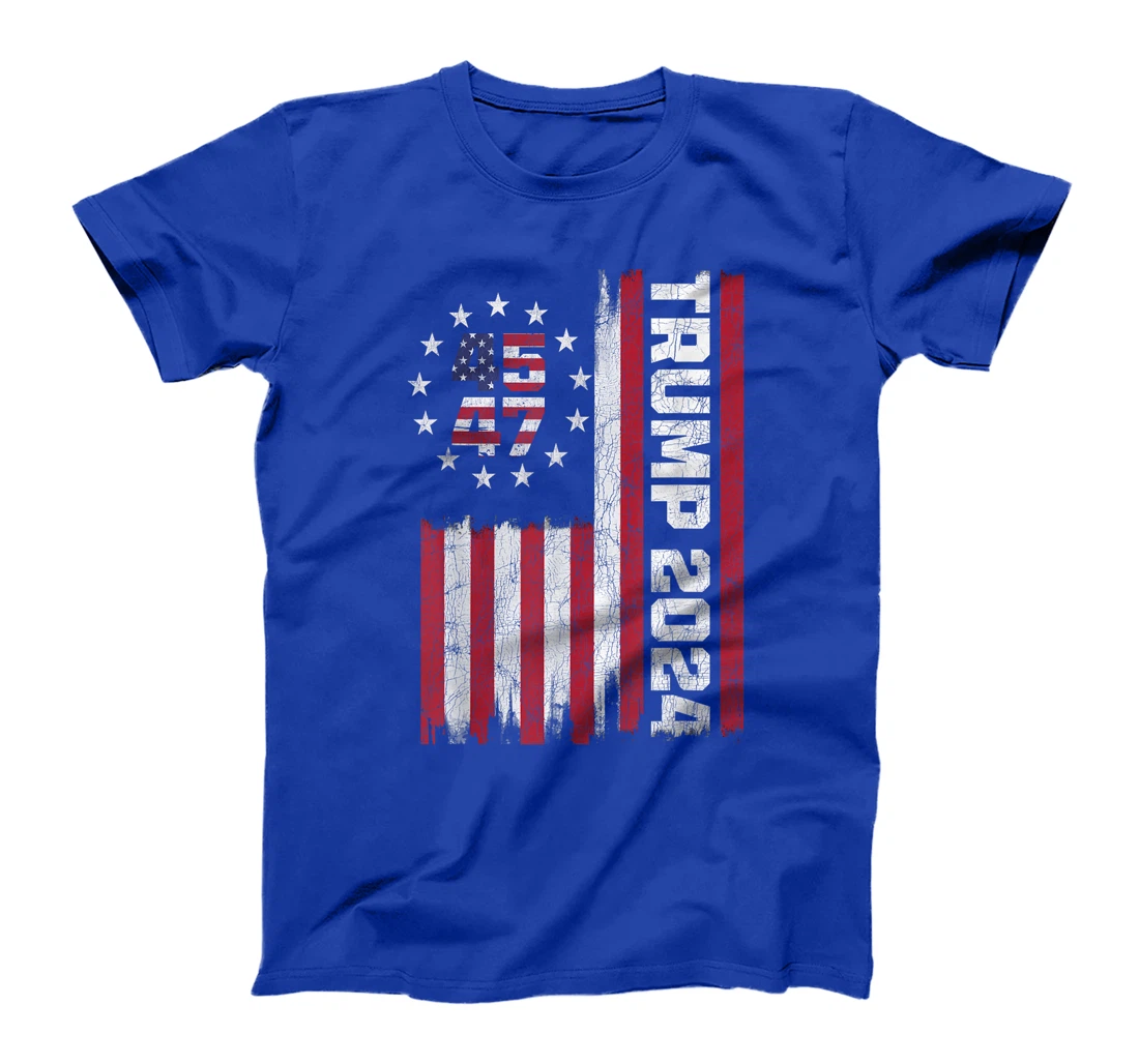 Retro Trump 2024 American Flag, 45 47 President Trump Flag T-Shirt