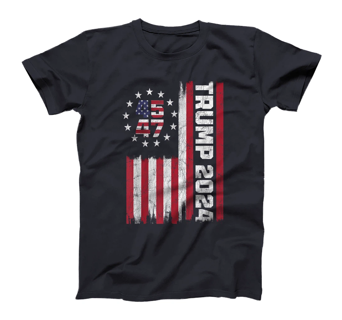 Retro Trump 2024 American Flag, 45 47 President Trump Flag T-Shirt