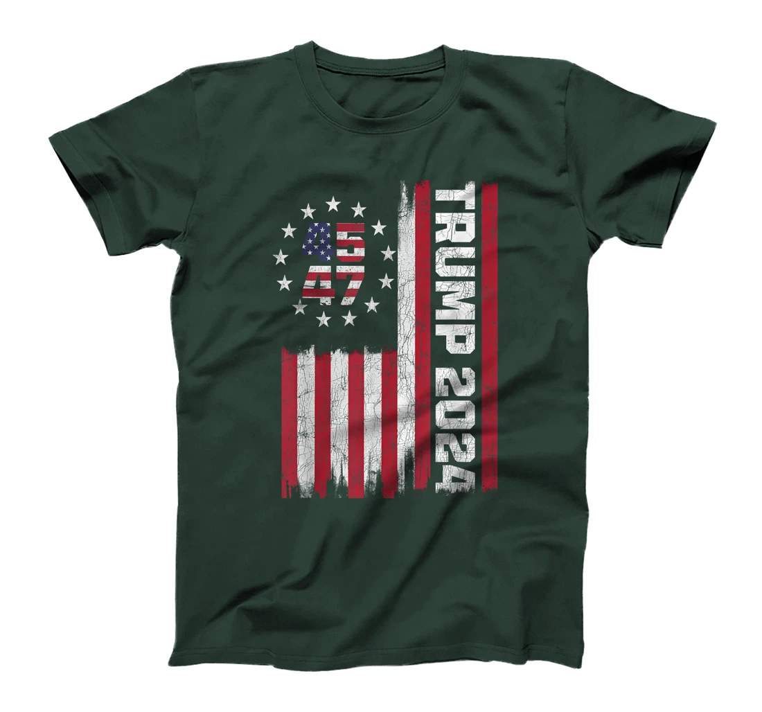 Retro Trump 2024 American Flag, 45 47 President Trump Flag T-Shirt