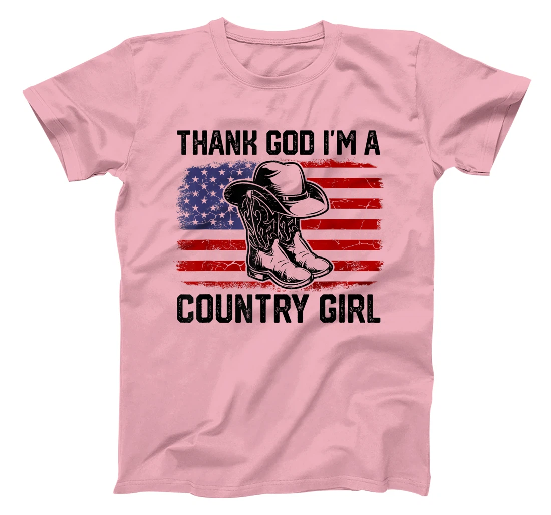 Vintage USA Flag Thank God I'm A Country Western Girl T-Shirt