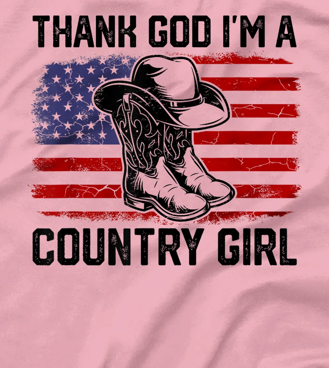 Vintage USA Flag Thank God I'm A Country Western Girl T-Shirt