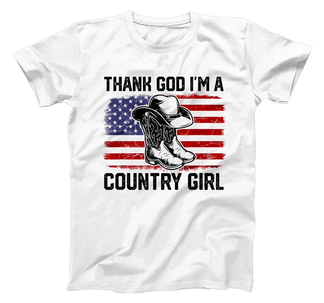 Vintage USA Flag Thank God I'm A Country Western Girl T-Shirt