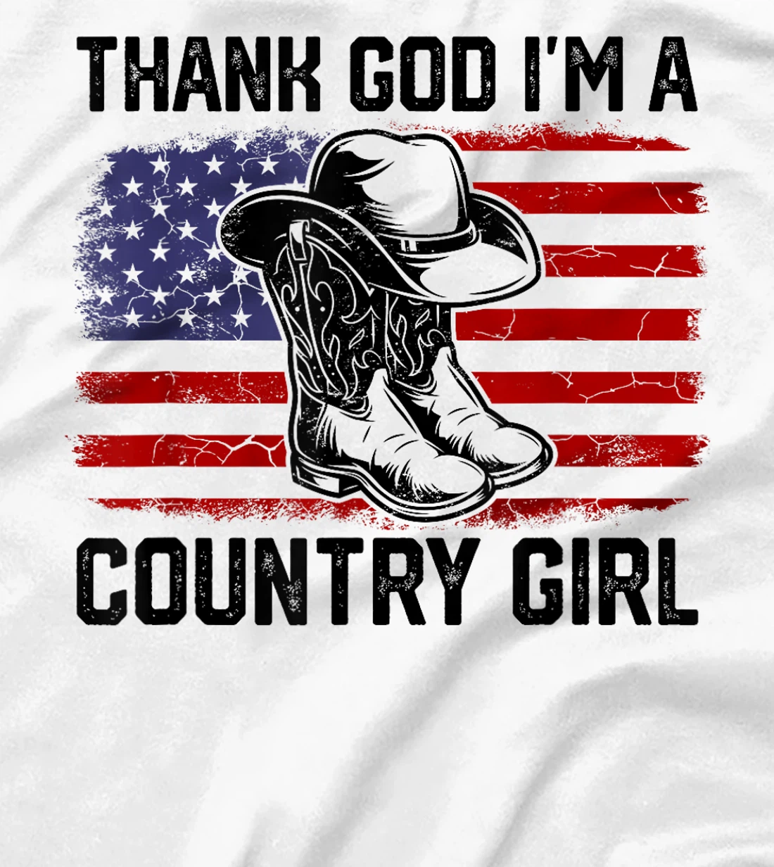 Vintage USA Flag Thank God I'm A Country Western Girl T-Shirt