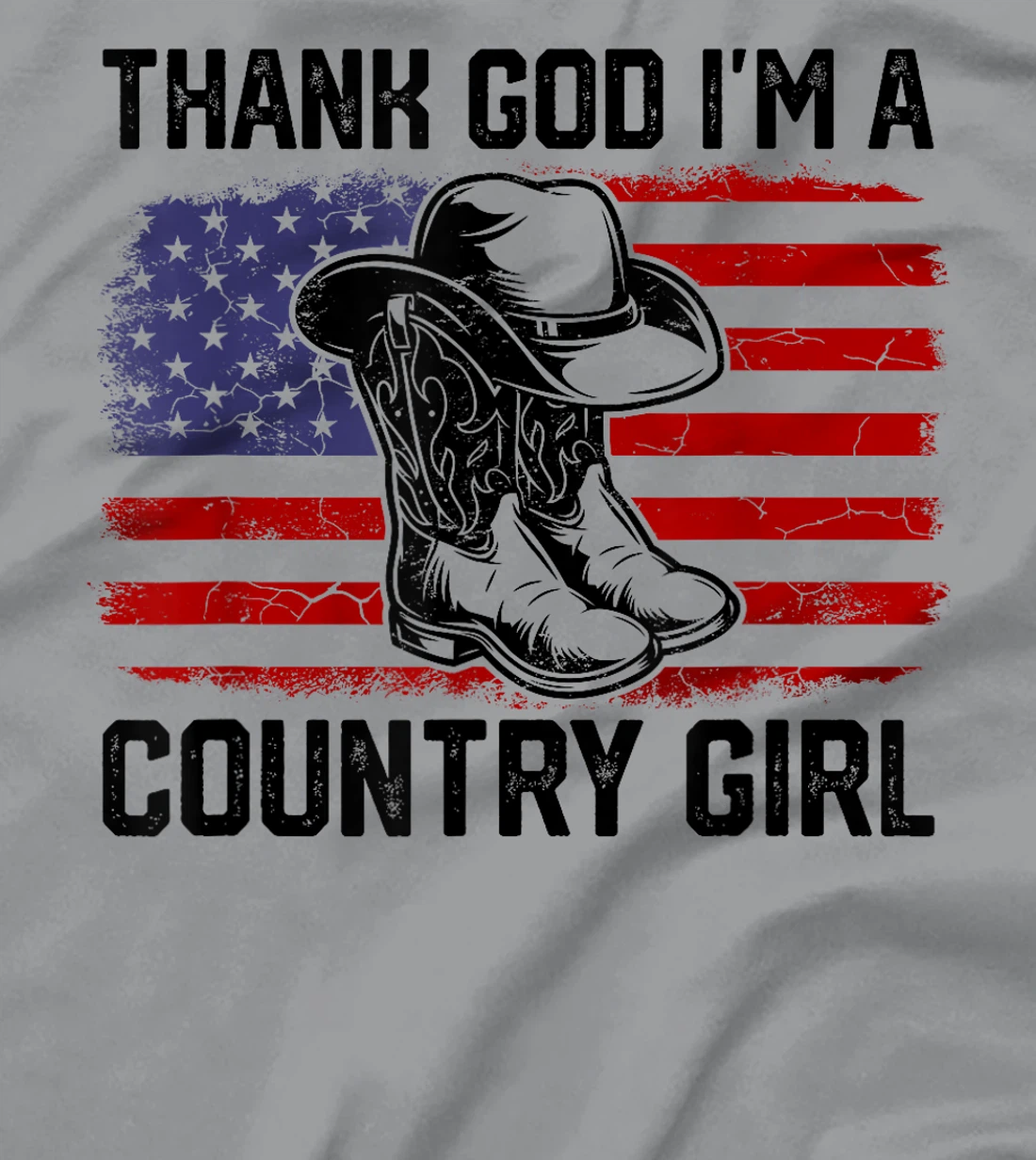 Vintage USA Flag Thank God I'm A Country Western Girl T-Shirt