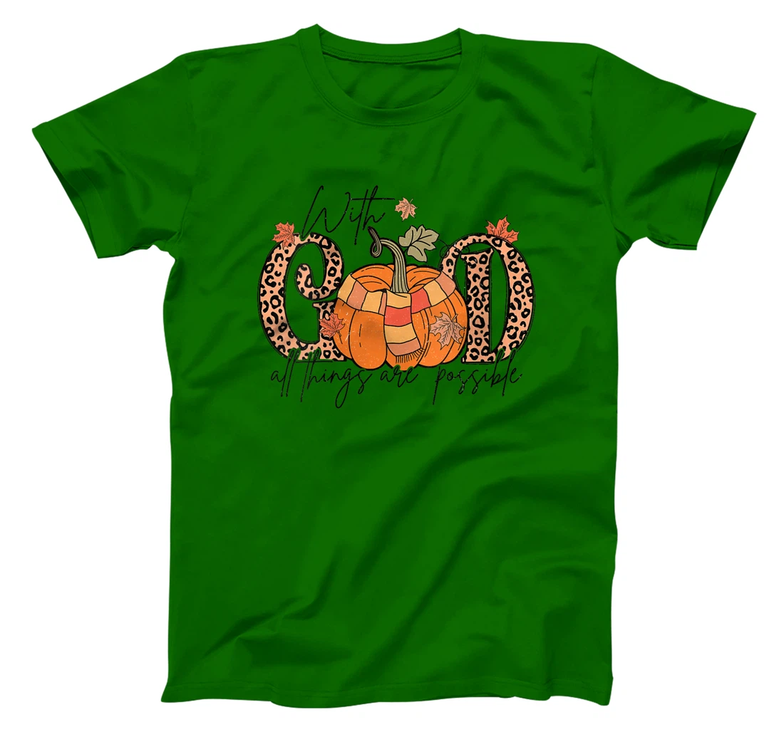 Womens God All Things Are Possible Leopard Pumpkin Fall Christian T-Shirt