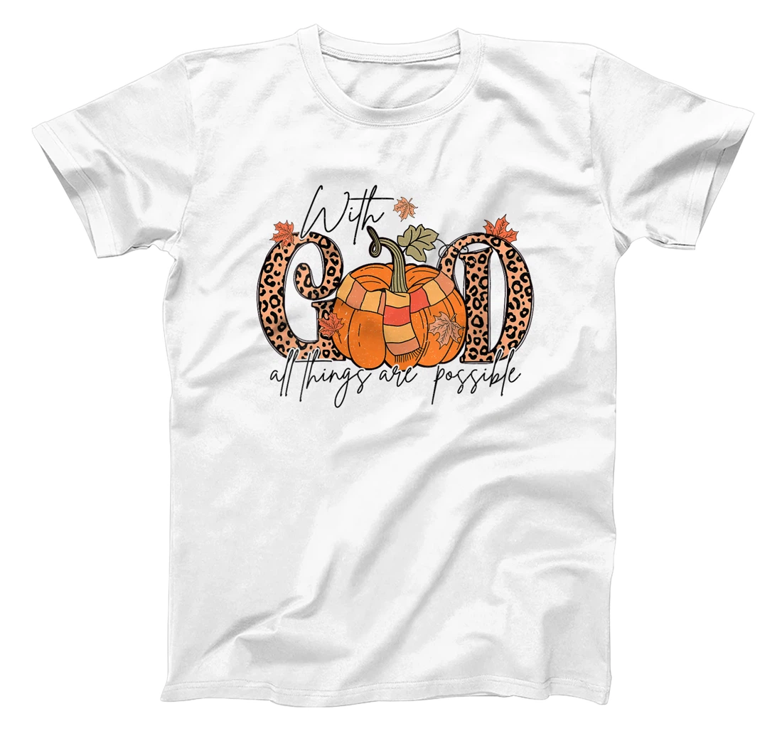 Womens God All Things Are Possible Leopard Pumpkin Fall Christian T-Shirt