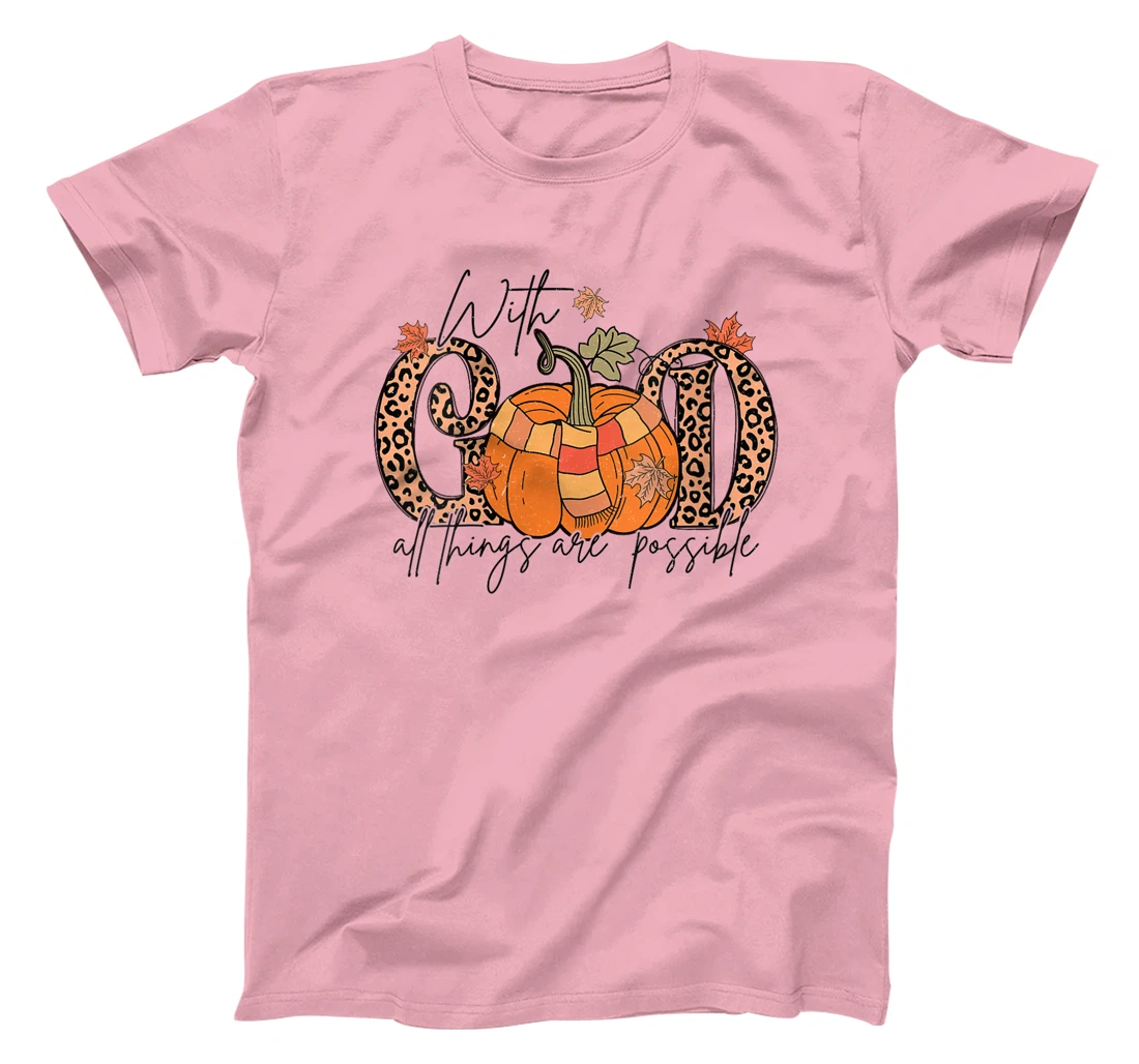 Womens God All Things Are Possible Leopard Pumpkin Fall Christian T-Shirt