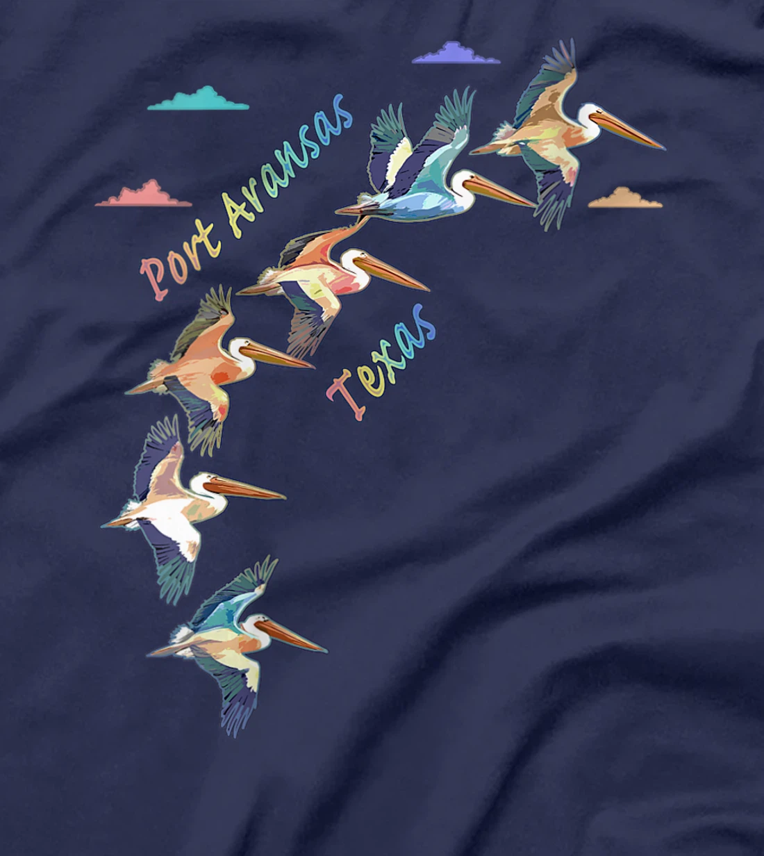 Womens Port Aransas Texas Colorful Tie-Dye Pelican Art T-Shirt