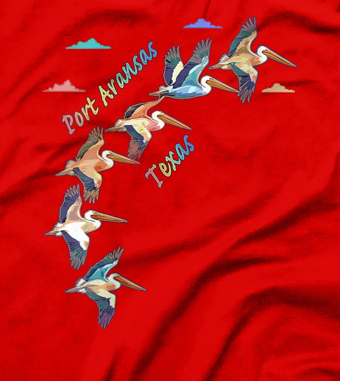 Womens Port Aransas Texas Colorful Tie-Dye Pelican Art T-Shirt