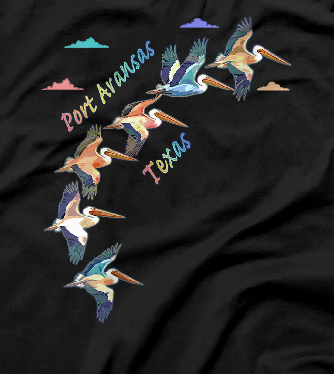 Womens Port Aransas Texas Colorful Tie-Dye Pelican Art T-Shirt