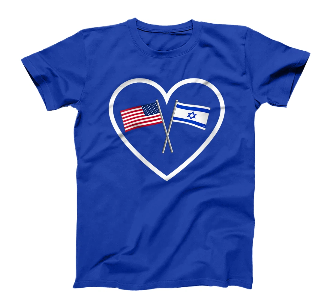 Womens SUPPORTING ISRAEL | Heart and American Flag and Israel Flag T-Shirt