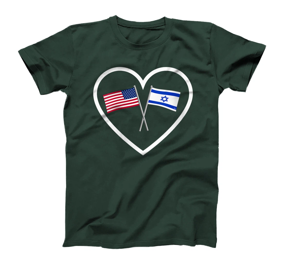Womens SUPPORTING ISRAEL | Heart and American Flag and Israel Flag T-Shirt
