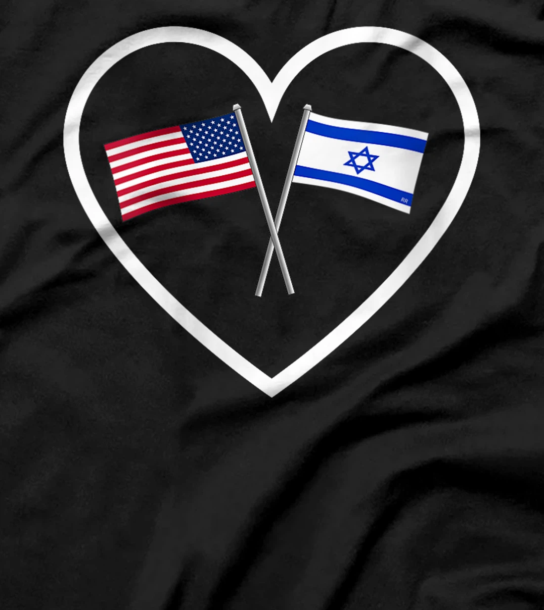 Womens SUPPORTING ISRAEL | Heart and American Flag and Israel Flag T-Shirt