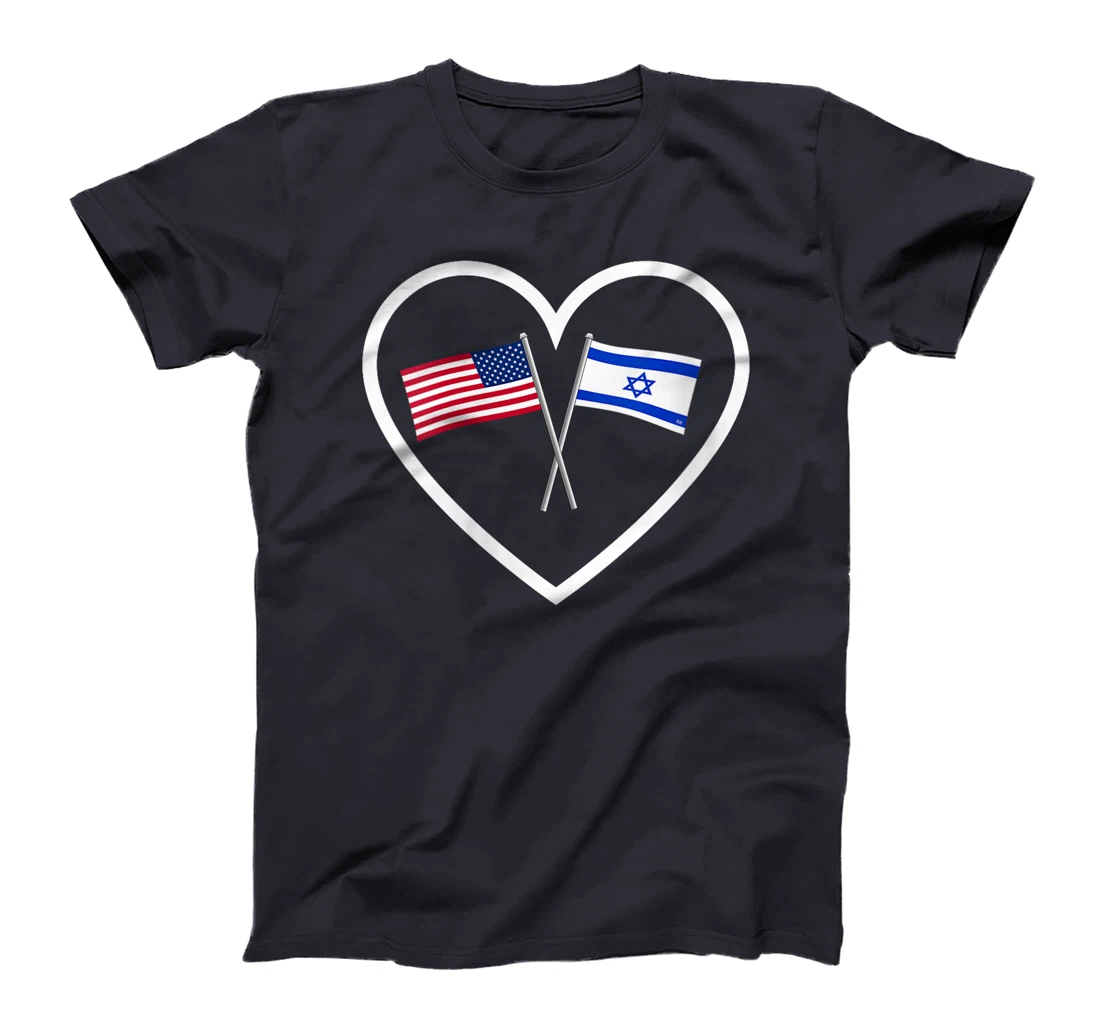 Womens SUPPORTING ISRAEL | Heart and American Flag and Israel Flag T-Shirt