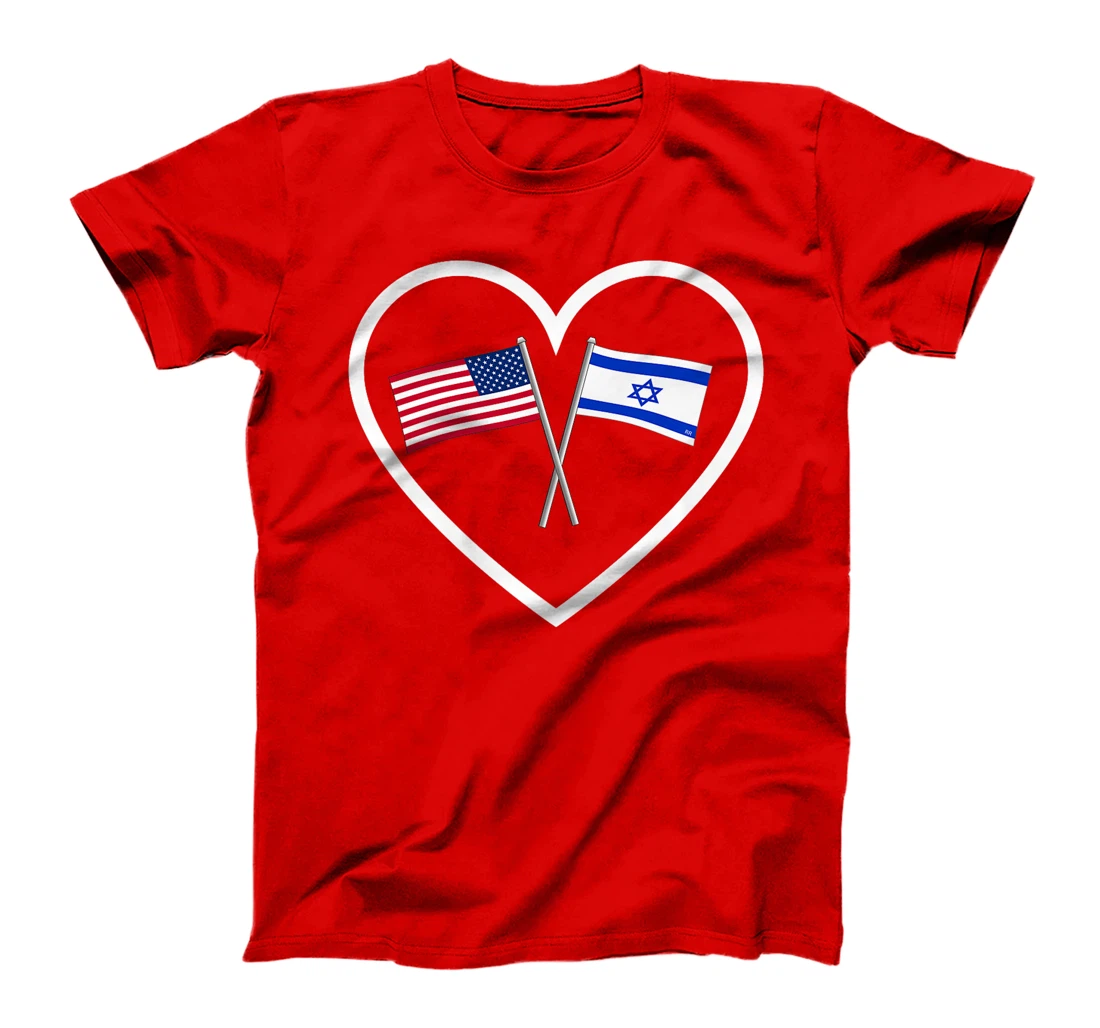SUPPORTING ISRAEL | Heart and American Flag and Israel Flag Premium T-Shirt