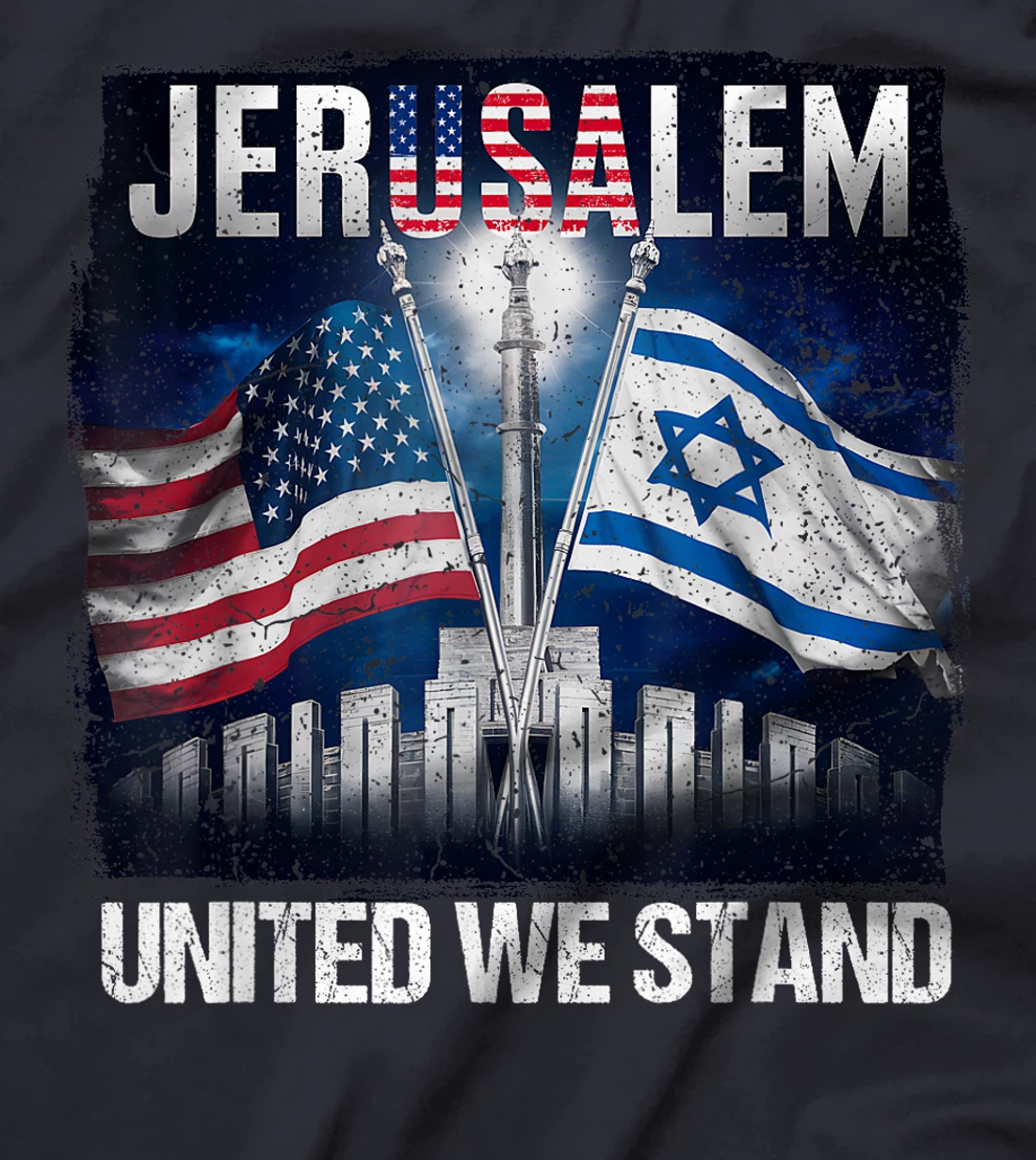 Womens Jerusalem United We Stand American Israeli Flags T-Shirt